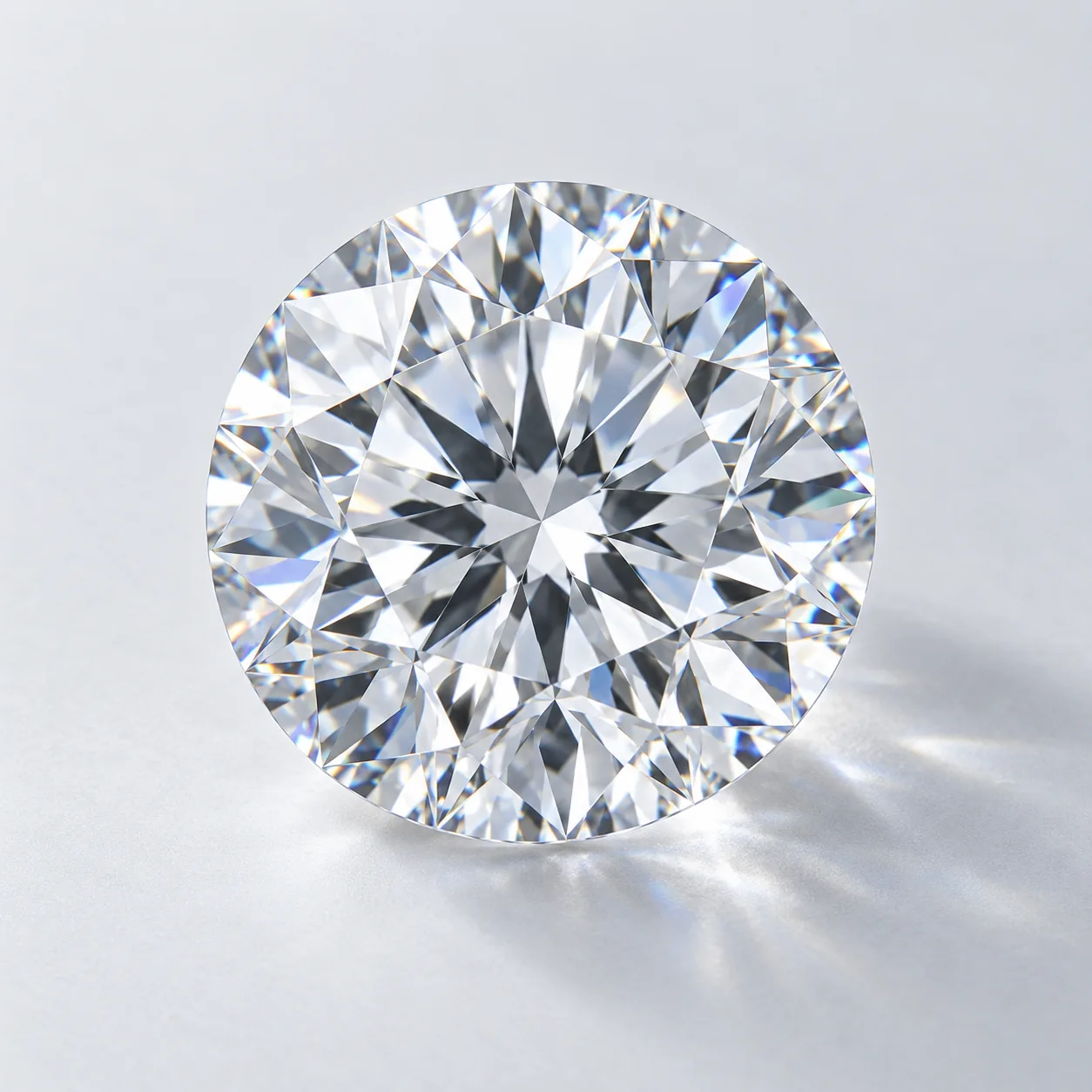 Détail des facettes d’un diamant blanc rond brillant